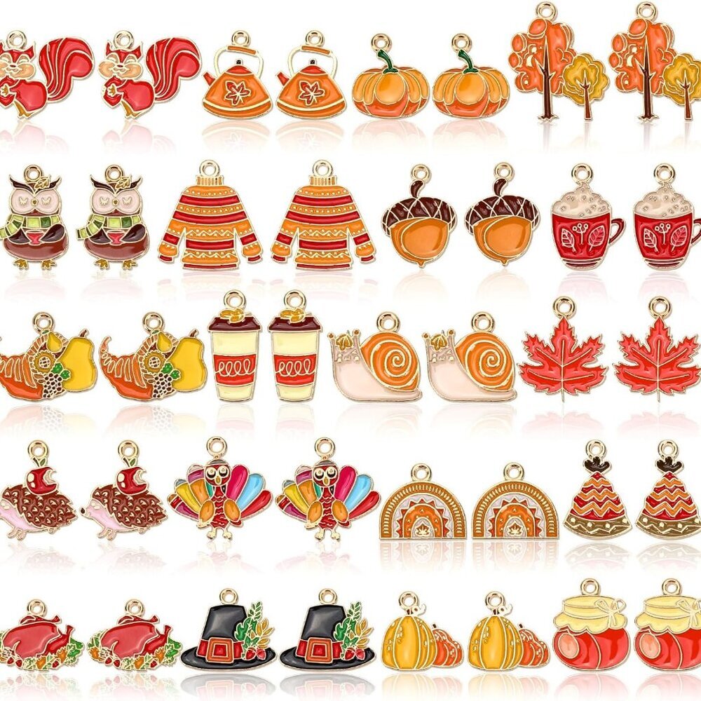 40Pcs/20 Pairs Fall Charms, Thanksgiving Charm for Jewelry Making, Autumn Pumpki